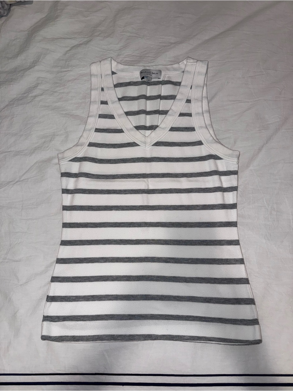 Michael Star V-Neck Striped Tank Top - White & Gray